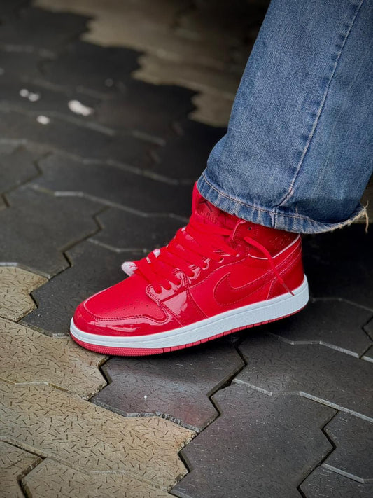 Air Jordan 1 Mid-Top "Patent Red" - Unisex Premium Sneakers